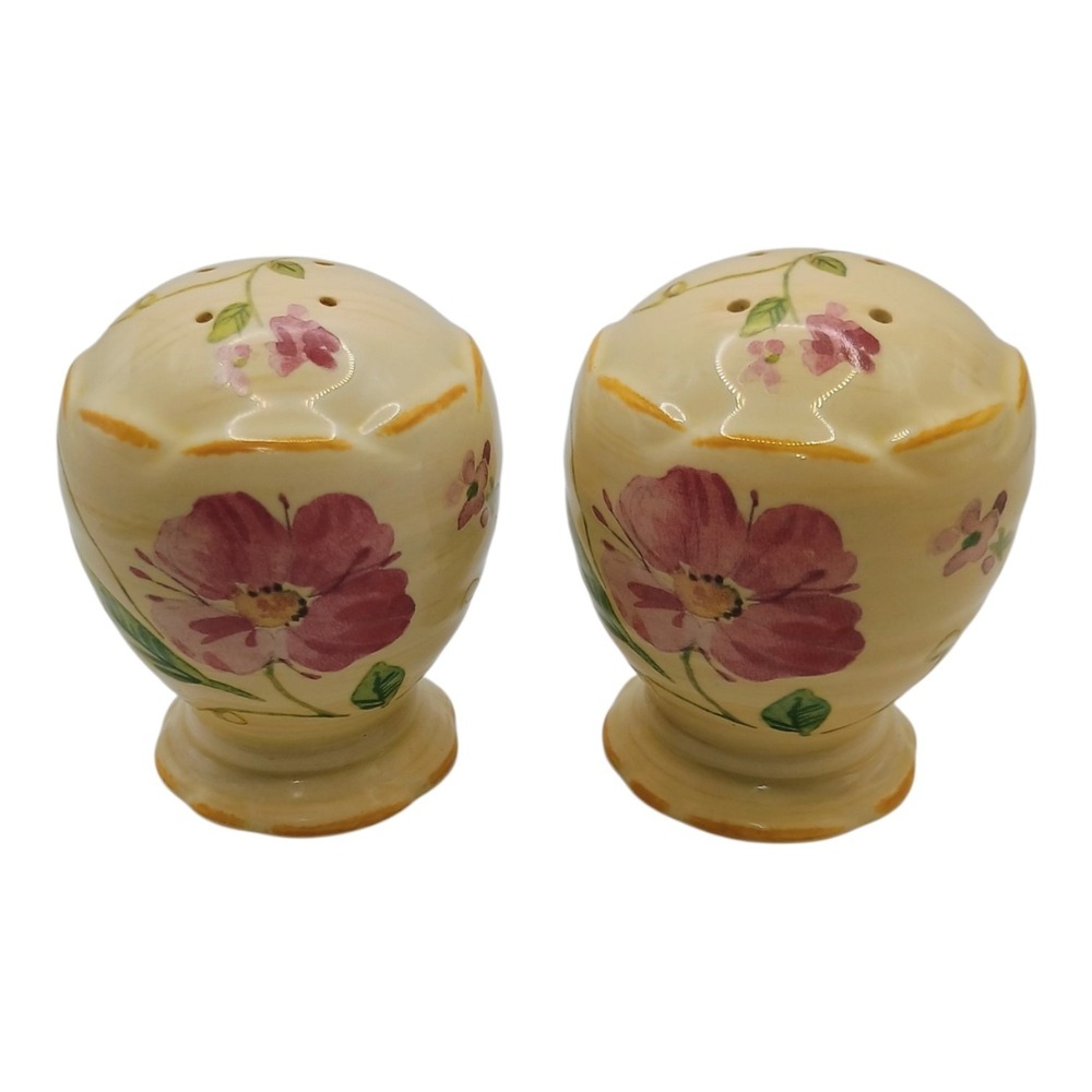 Pfaltzgraff Stonewear Pink And Cream Silk Rose Salt And Pepper Shaker Set